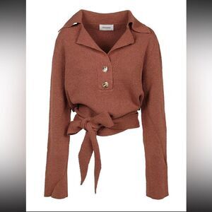 Nanushka Rosalie Tie Front Sweater in Nutmeg Medium